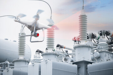 Industry survey of high voltage transformer of high electrical power at substation factory....