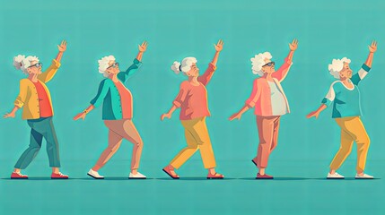 An illustration of women in tree pose practicing yoga, surrounded by vibrant greenery and flowers, promoting health and mindfulness.
