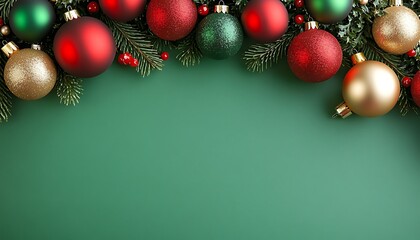 Festive Christmas Ornament Border Green Background Holiday Decorations