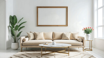 Fototapeta premium Minimalist living room interior have sofa and decor accessories with white color wall