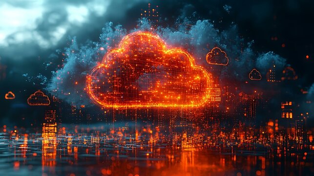 A vibrant 3D illustration of an e-filing system with secure cloud icons
