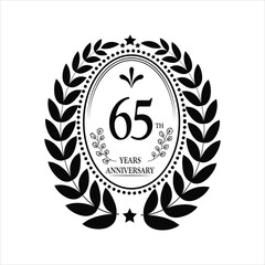 65th Years Anniversary celebration. Vector Template festive illustration black Color,. Birthday or wedding party event decoration.