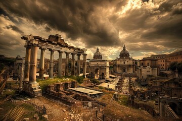 Obraz premium Ancient City: Roman Forum in Roma, Italy. Exploring History and Heritage