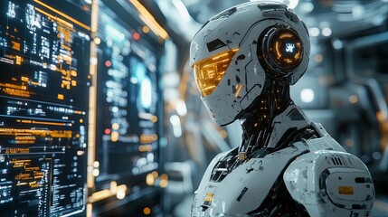 Fototapeta premium Advanced Robot Monitoring Digital Data Streams