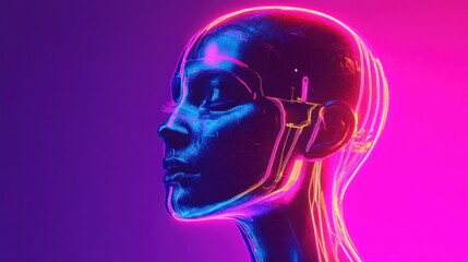 Obraz premium Neon Glowing Head Abstract Art