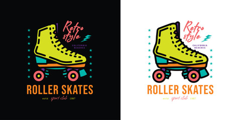 Fototapeta premium Original vector emblem.. Vintage roller skates. T-shirt design.