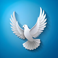 Obraz premium white dove on blue background papercut design