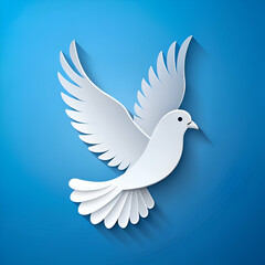 Obraz premium white dove on blue background papercut design