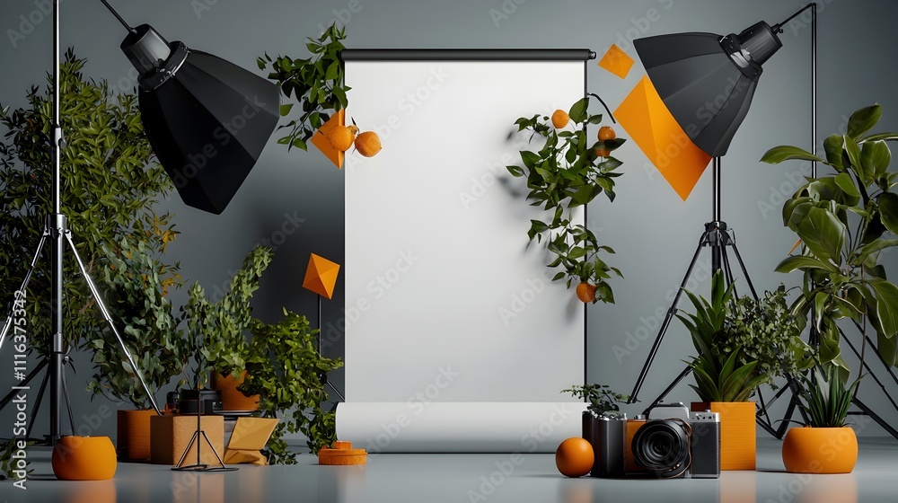 Poster elegant high contrast geometric roll up banner design with a matte finish strong shadows and a clean