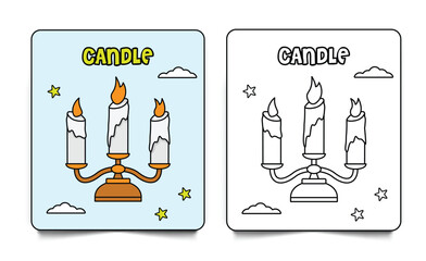 Candles coloring page card line art and illustration for kids isolated on white background