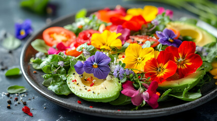 Vibrant Flower Salad with Avocado - Realistic Food Photo