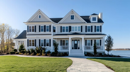 Fototapeta premium Waterfront Colonial Home with Private Dock and Gardens, Greenwich Cove Estate