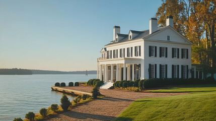 Fototapeta premium Waterfront Colonial Home with Private Dock and Gardens, Greenwich Cove Estate