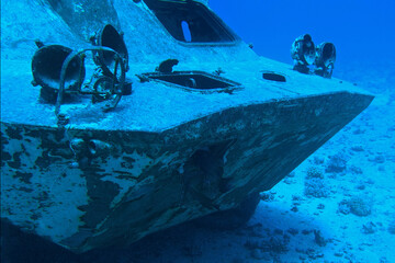 Old combat vehicle underwater in the Red Sea near Hurghada in Egypt