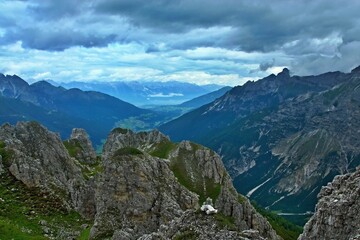 Austrian Alps - outlook from the footpath near peak Elfer in Stubai Alp