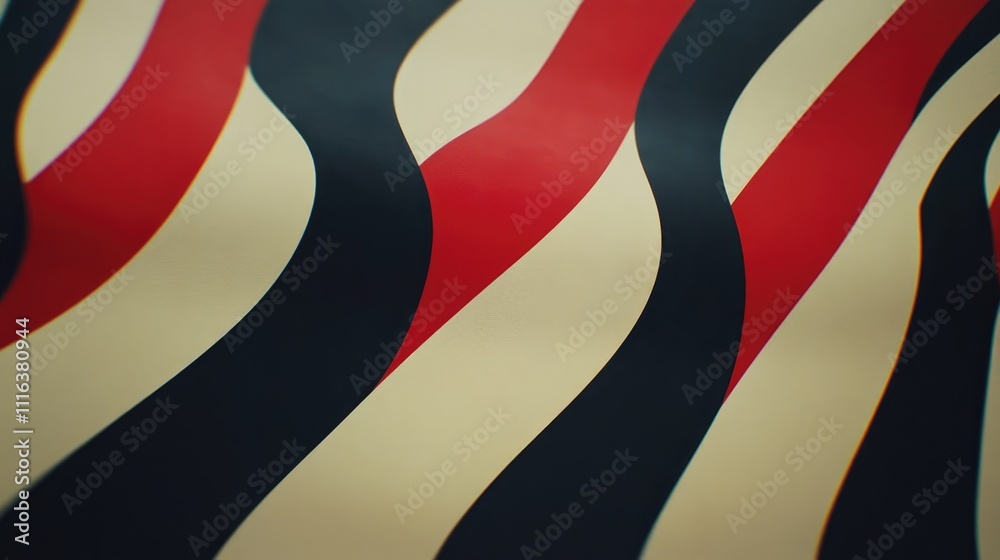 Poster colorful abstract wave patterns in red, black and cream creating a dynamic and vibrant background de