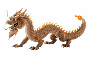 Fototapeta premium Majestic Dragon with Scales and Fiery Tail in Dynamic Pose