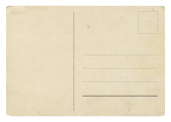 Old postcard isolated. Vintage photo background with address lines. 