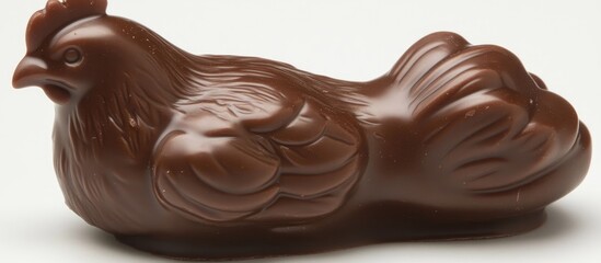 Obraz premium Chocolate hen figurine on a white background showcasing intricate details and craftsmanship perfect for seasonal or festive themes.