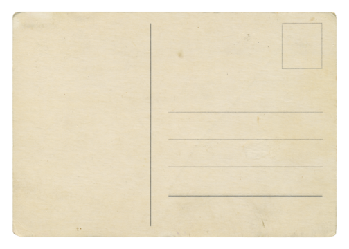Old postcard isolated. Vintage photo background with address lines. 