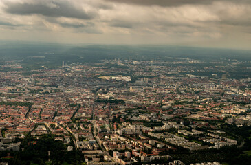 Fototapeta premium Munich city in Germany seen from a small plane