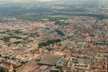 Obraz premium Train station in Munich in Germany seen from a small plane