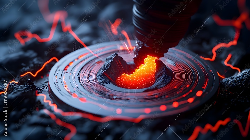 Poster seismograph visualizing the intricate patterns and energy release during an earthquake with complex 