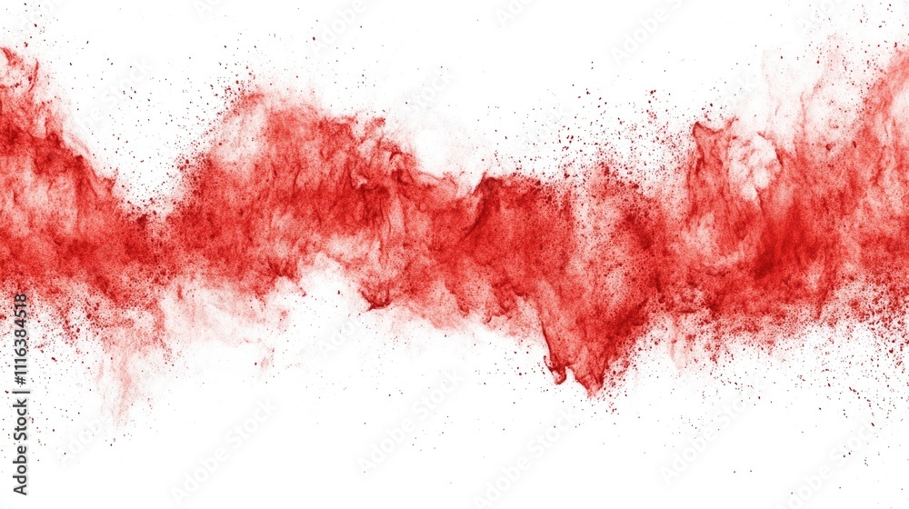 Poster red colored powder explosion creating an abstract backdrop against a white background in high resolu