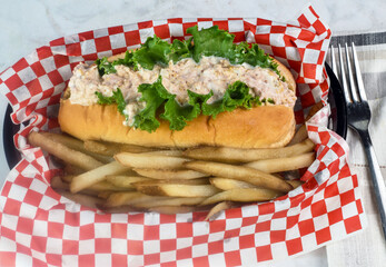 tuna sub   with lettuce  served with  home made french fries