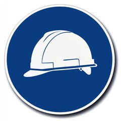 Fototapeta premium A blue circular sign featuring a white hard hat signifies a construction zone. This safety symbol emphasizes the importance of protective gear for workers on site