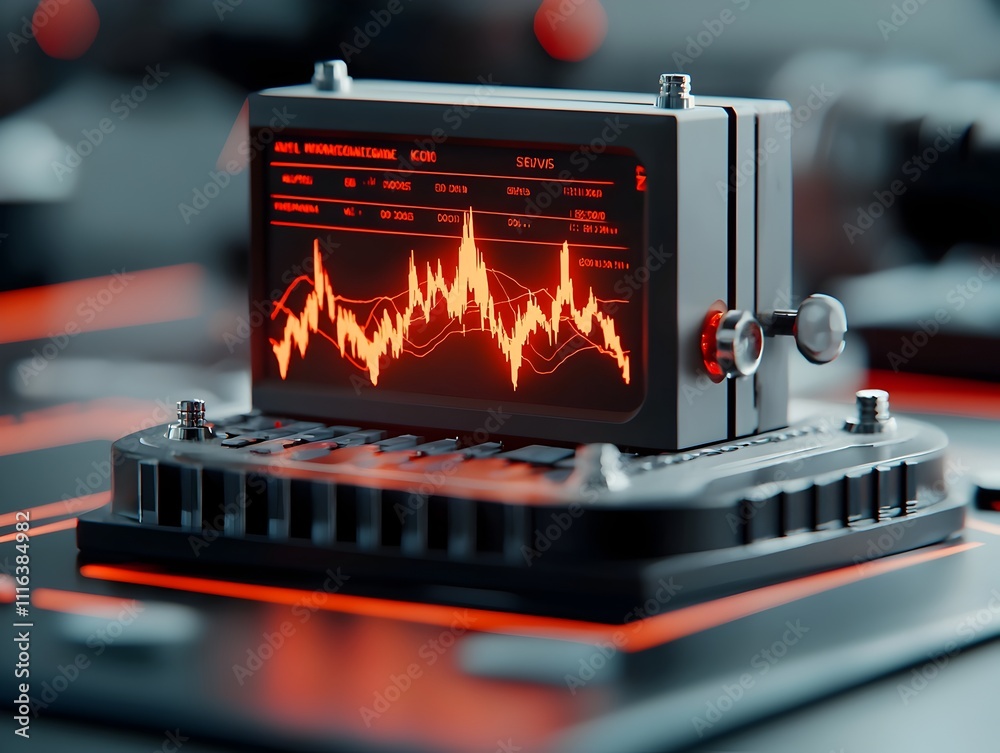 Poster detailed seismograph instrument depicting the shockwaves and tremors of a powerful earthquake with a
