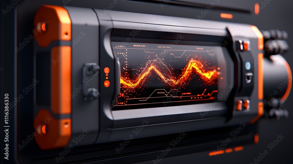 Poster sleek and modern seismograph instrument displaying the intricate patterns and waveforms of a major e
