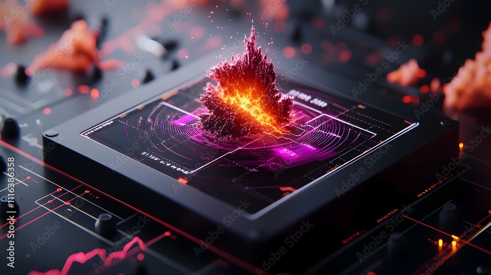 Poster sleek and modern seismograph instrument displaying the intricate patterns and waveforms of a major e