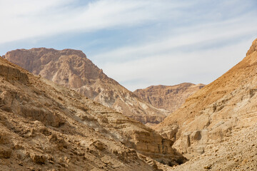 Wadi Arugot National Park is a desolate rocky landscape