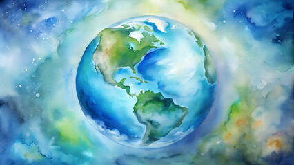 Fototapeta premium Colorful watercolor painting of the Earth celebrating Earth Day with abstract background 