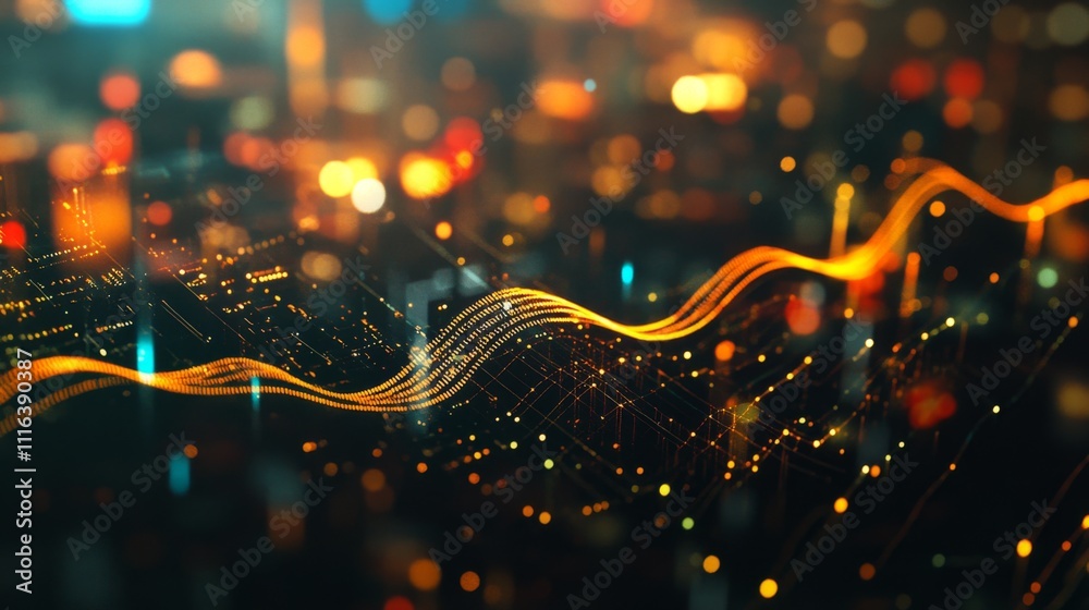 Aufkleber Abstract Digital Wave with Glowing Lights and Colorful Backgrounds