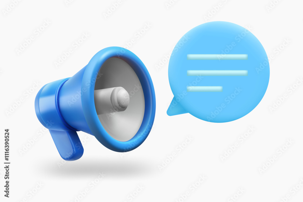 Aufkleber Loudspeaker with speech cloud. 3d vector illustration