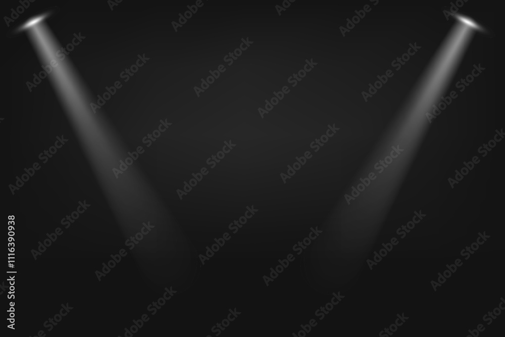 Poster Illuminated stage with two white projector. Abstract vector background