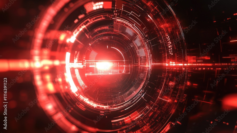 Poster futuristic digital interface with virtual network elements and glowing red effects representing due 