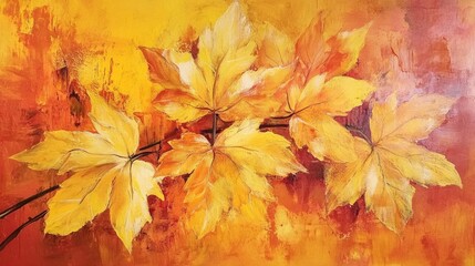 Fototapeta premium Vibrant autumn maple leaves in shades of yellow showcasing nature's beauty and seasonal change in a colorful abstract background