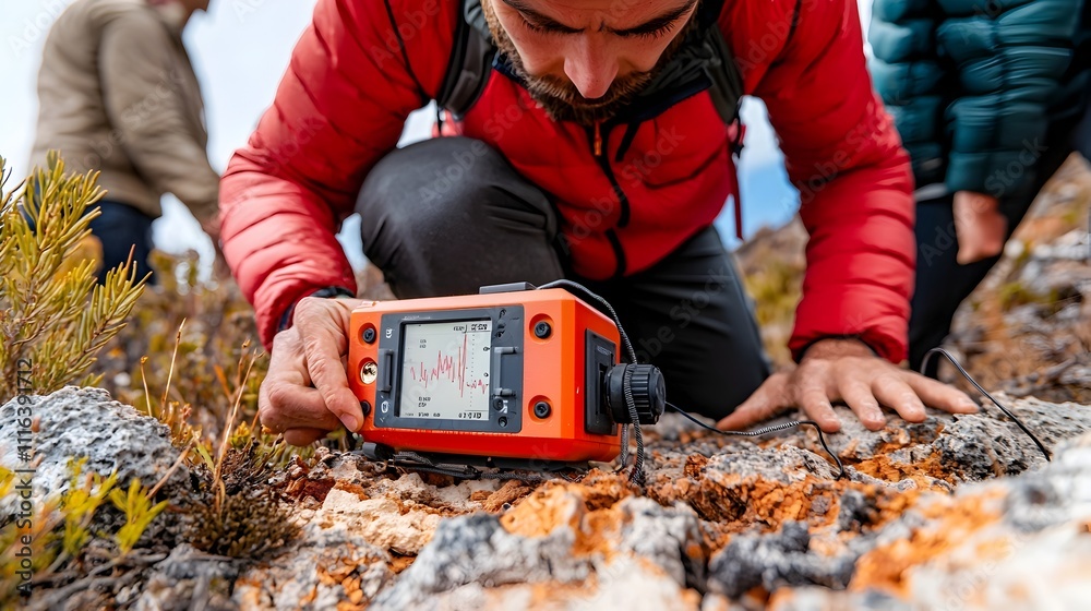 Poster advanced seismograph instrument closely monitoring and analyzing the dynamic movements and tectonic 