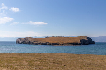 Beautiful view from the Kharantsy cape. Baikal lake, Olkhon island, Kharantsy village, Irkutsk region, Russia.