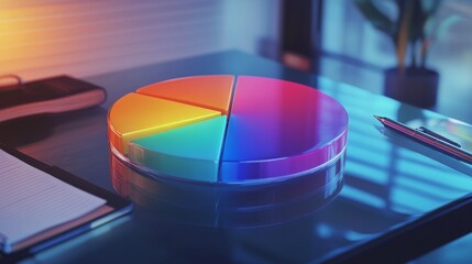 Fototapeta premium Colorful Pie Chart Displaying Data Insights on Modern Office Desk
