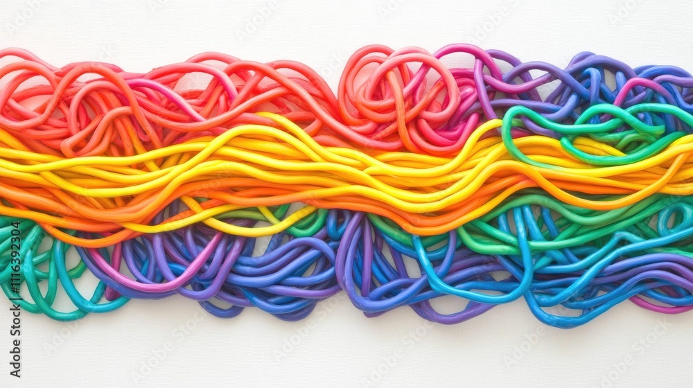 Poster colorful tangled communication lines representing complexity and connectivity in modern communicatio