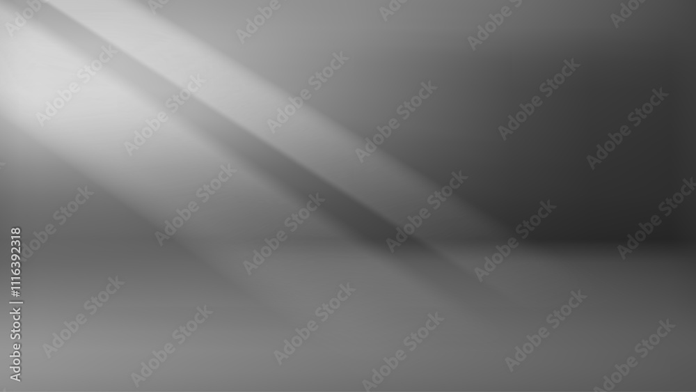 Poster empty stage with grey wall and sun beam. 3d vector 16:9 wide background for product design