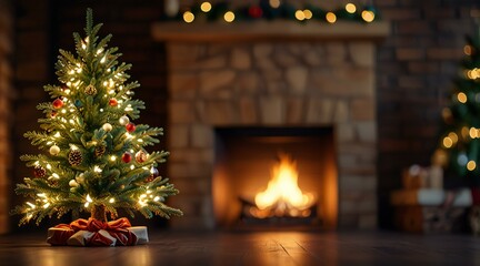 Fototapeta premium christmas tree and fireplace