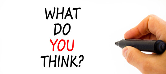 What do you think symbol. Concept words What do you think on beautiful white paper. Beautiful white...