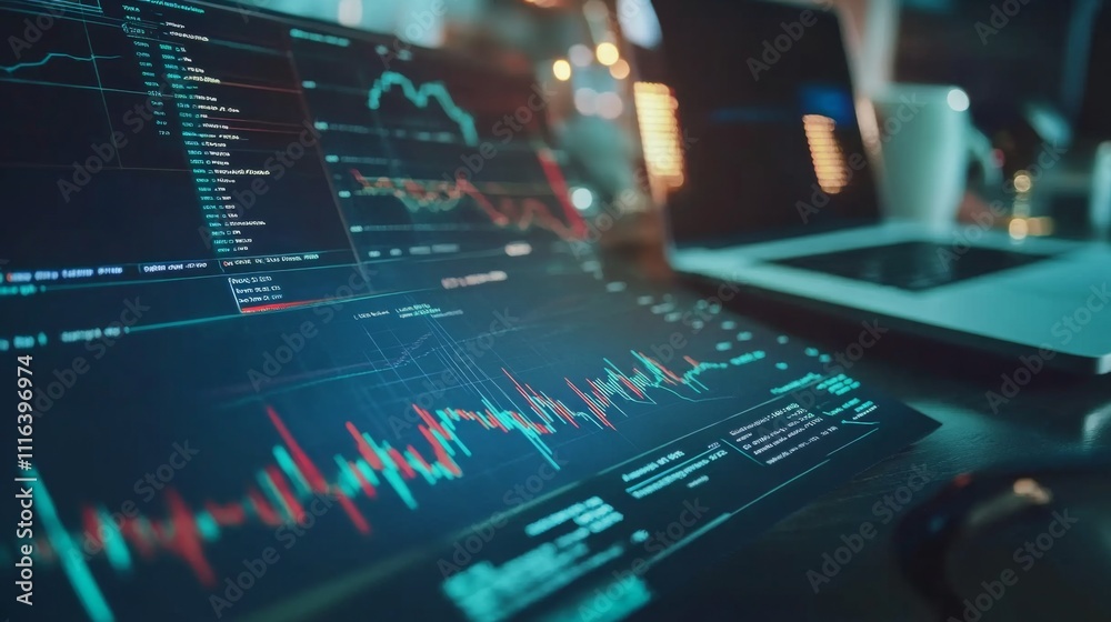 Poster data visualization on computer screen in modern workspace environment