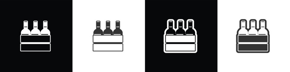 Wine Icons. Flat icons of Bottle wine and wine pairing. Bottle icon symbol in line and flat style. Alcohol Liquor, beverages, bar, beer.  Wine in black white and transparent background.