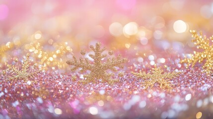 Obraz premium Colorful Christmas background with snowflakes and gold sequins